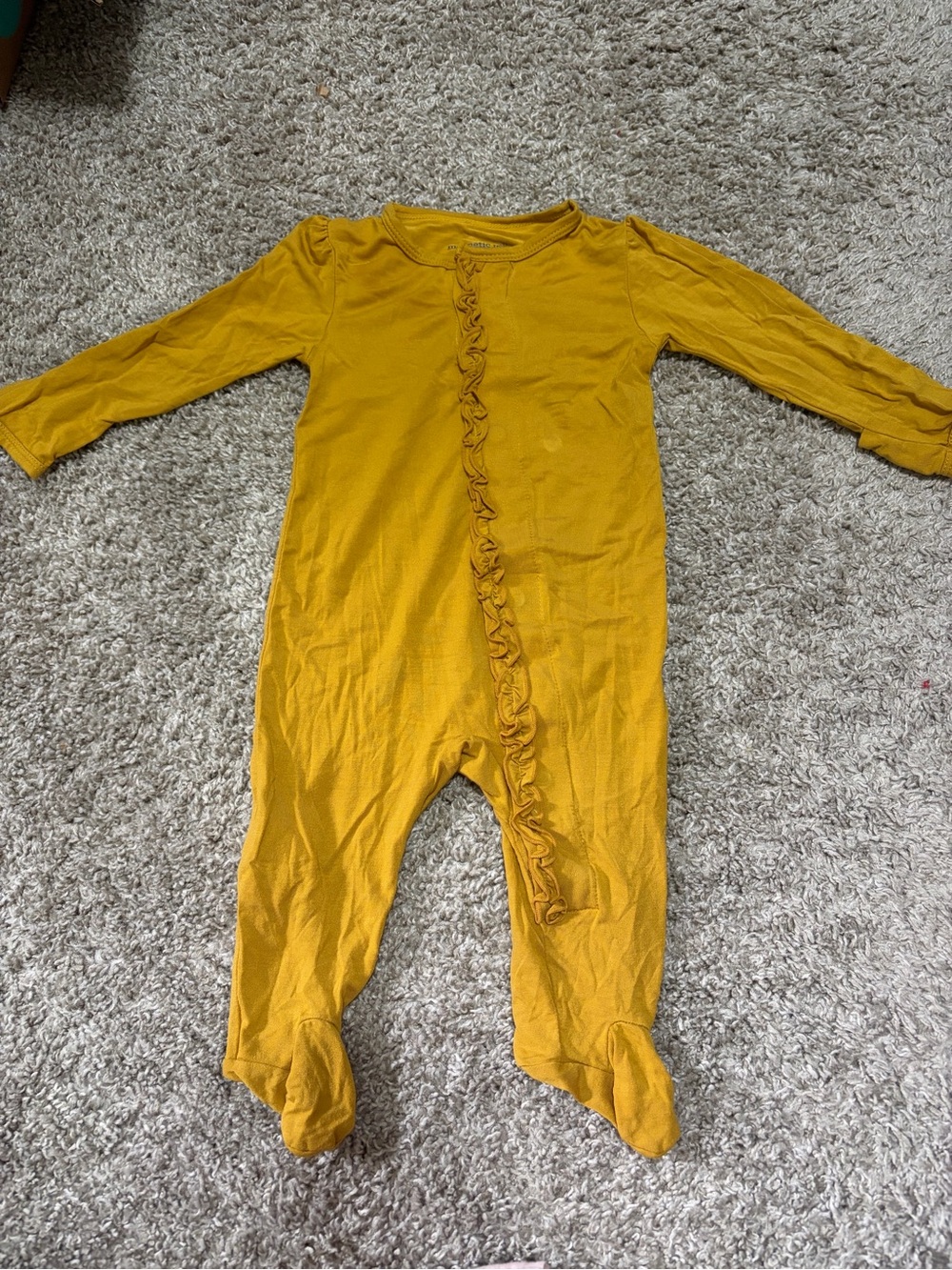 Magnetic Me Mustard Ruffle-Front Footed One-Piece